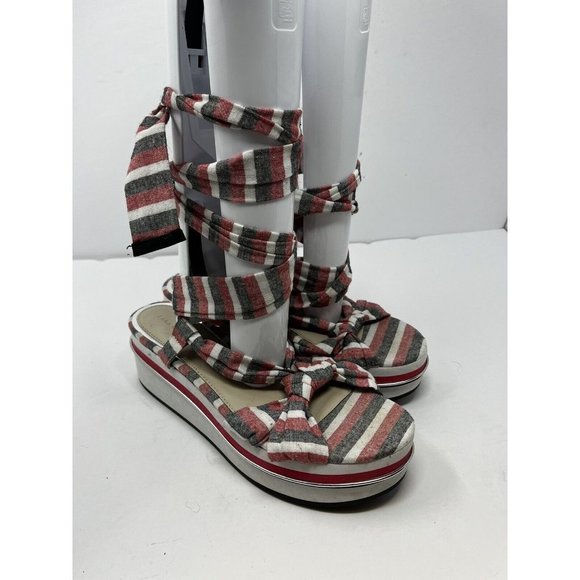 Zara Womens Pink Gray Tie‎ Up Platform Sandals Size 10 - Picture 1 of 9